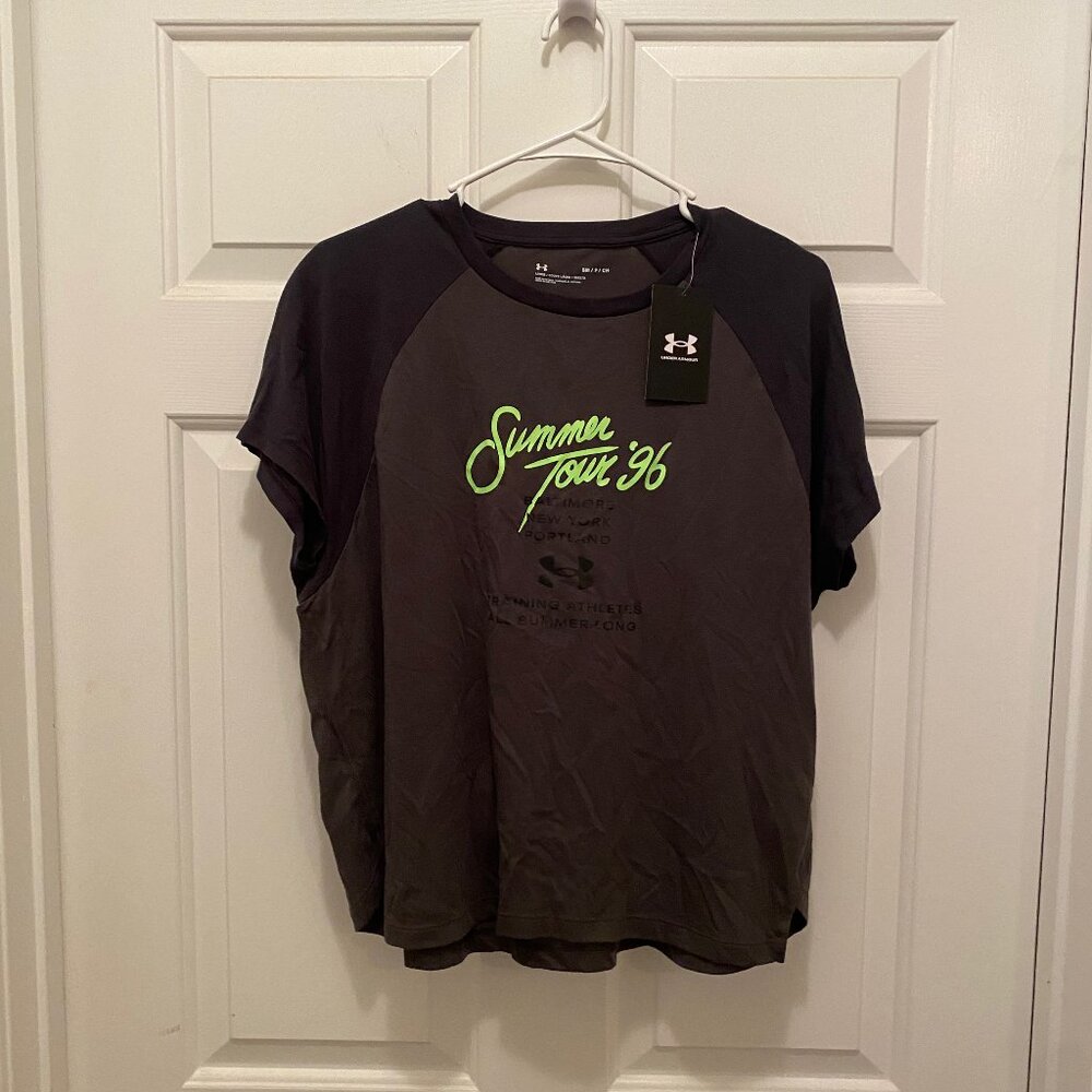 NWT Under Armour Women's Summer of 96 Sample Gray Neon Loose T-Shirt Small